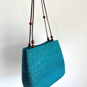 Straw beach/casual shoulder bag with bead details